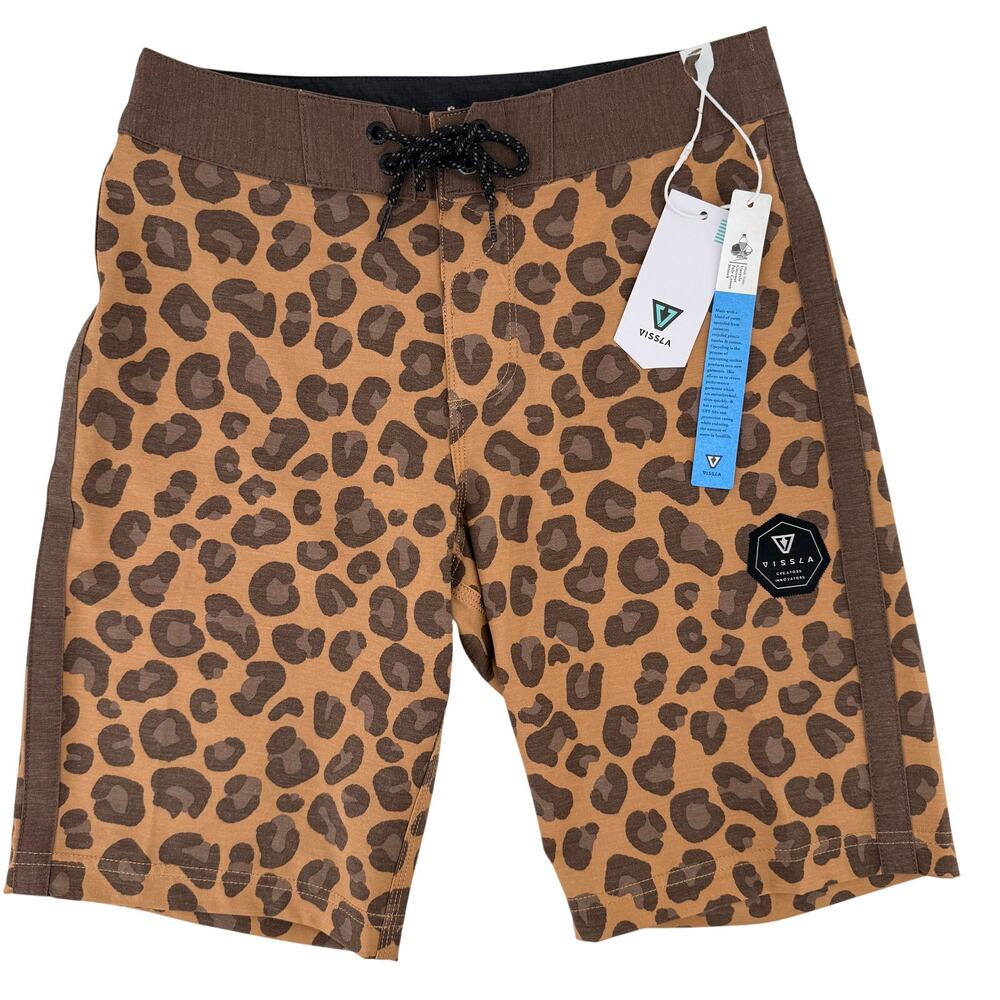 Vissla Big Cat Boys Boardshorts Sz 26 Medium 12 8" Inseam Animal Leopard Print